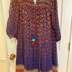 NWT 1X Anthropologie Plus Rayon Bohemian Dress in Purple multicolor